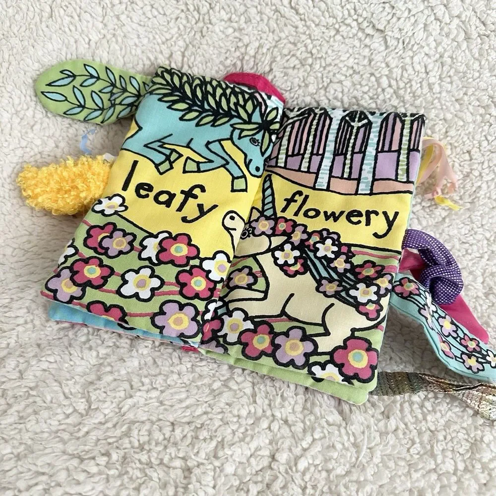 Jellycat Plush Cloth Book Unicorn Tails Soft Sensory Crinkle Tags Anne Wilkinson